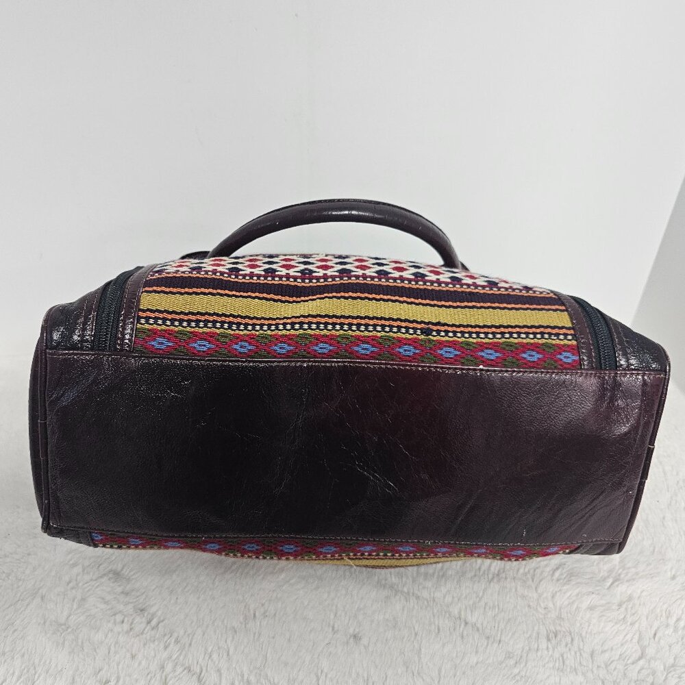Aigner Brown Tapestry Leather Southwestern Handbag Boho Distressed Retro - Picture 7 of 11